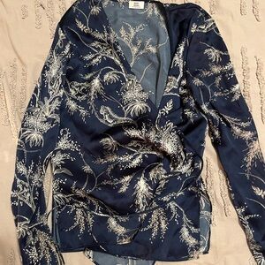 Printed Navy Wrap Top